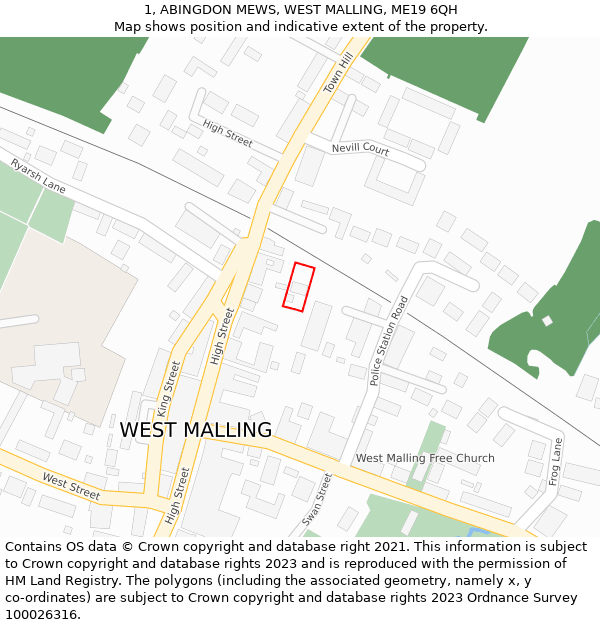 1, ABINGDON MEWS, WEST MALLING, ME19 6QH: Location map and indicative extent of plot