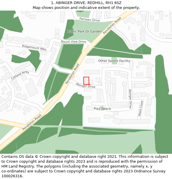 1, ABINGER DRIVE, REDHILL, RH1 6SZ: Location map and indicative extent of plot
