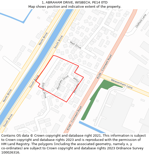 1, ABRAHAM DRIVE, WISBECH, PE14 0TD: Location map and indicative extent of plot