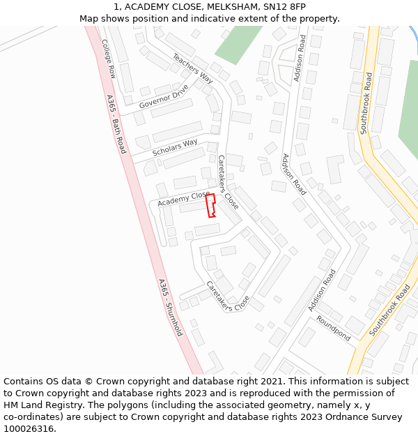 1, ACADEMY CLOSE, MELKSHAM, SN12 8FP: Location map and indicative extent of plot