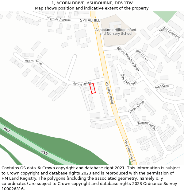 1, ACORN DRIVE, ASHBOURNE, DE6 1TW: Location map and indicative extent of plot