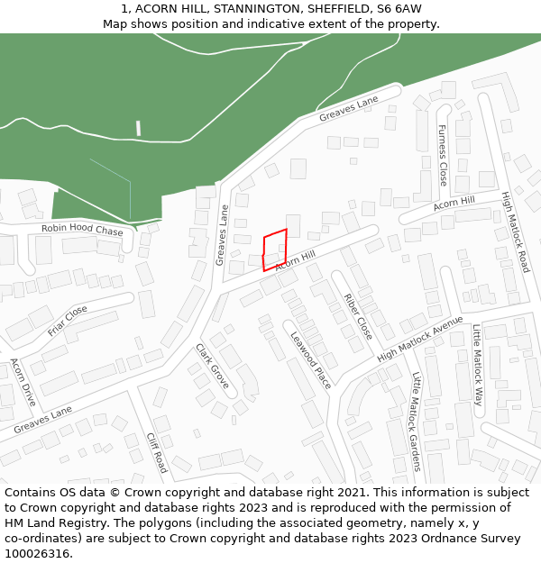 1, ACORN HILL, STANNINGTON, SHEFFIELD, S6 6AW: Location map and indicative extent of plot