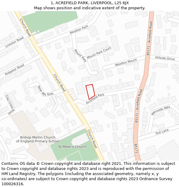 1, ACREFIELD PARK, LIVERPOOL, L25 6JX: Location map and indicative extent of plot