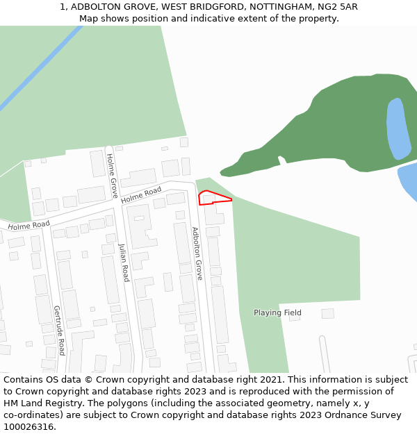 1, ADBOLTON GROVE, WEST BRIDGFORD, NOTTINGHAM, NG2 5AR: Location map and indicative extent of plot