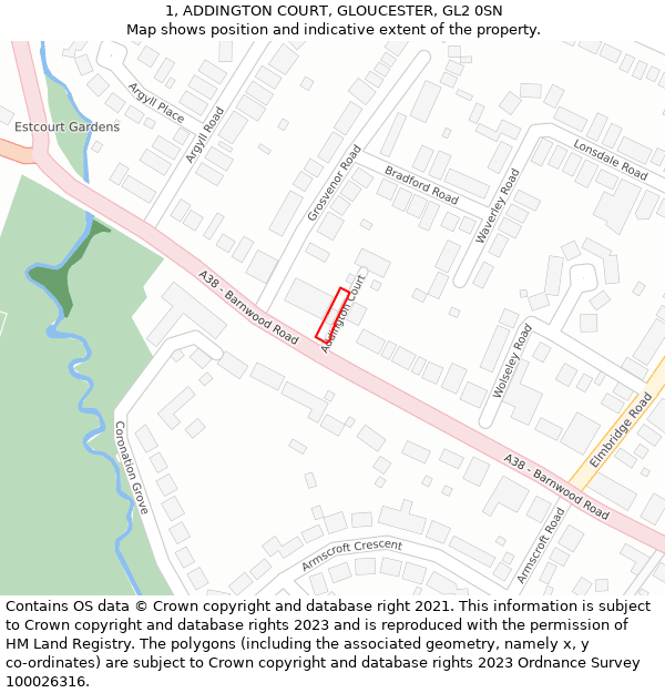 1, ADDINGTON COURT, GLOUCESTER, GL2 0SN: Location map and indicative extent of plot