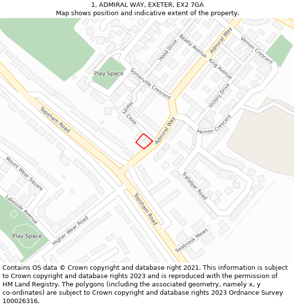 1, ADMIRAL WAY, EXETER, EX2 7GA: Location map and indicative extent of plot