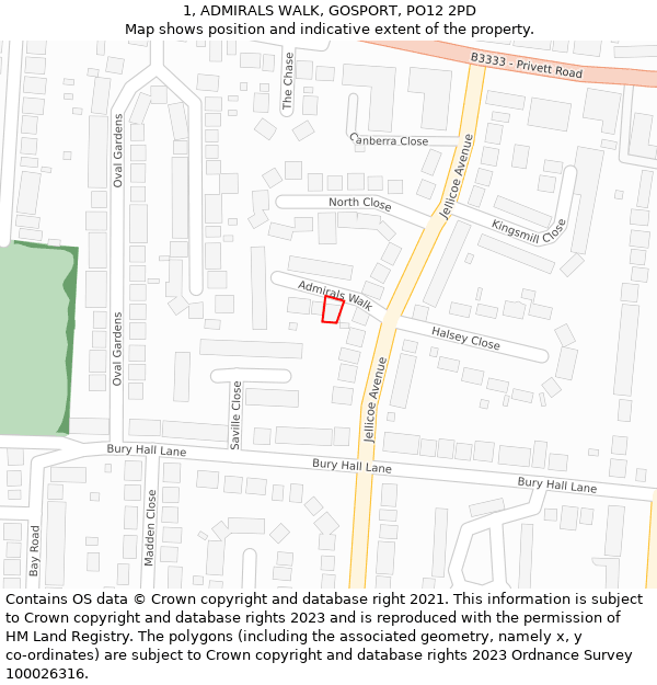 1, ADMIRALS WALK, GOSPORT, PO12 2PD: Location map and indicative extent of plot