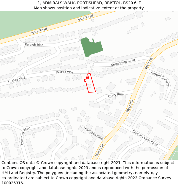 1, ADMIRALS WALK, PORTISHEAD, BRISTOL, BS20 6LE: Location map and indicative extent of plot