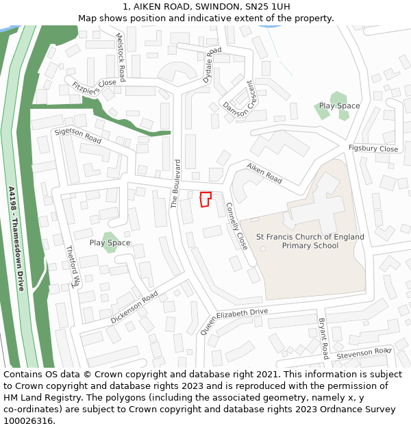 1, AIKEN ROAD, SWINDON, SN25 1UH: Location map and indicative extent of plot