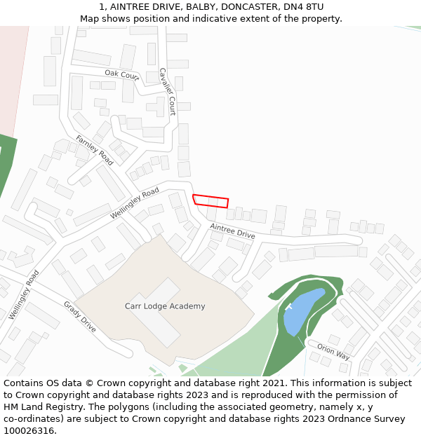 1, AINTREE DRIVE, BALBY, DONCASTER, DN4 8TU: Location map and indicative extent of plot