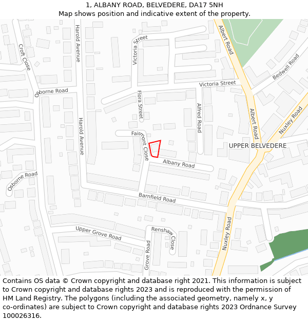 1, ALBANY ROAD, BELVEDERE, DA17 5NH: Location map and indicative extent of plot