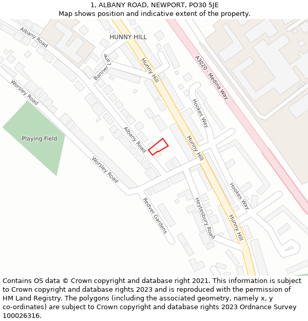 1, ALBANY ROAD, NEWPORT, PO30 5JE: Location map and indicative extent of plot