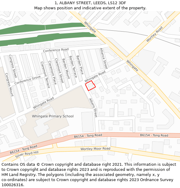 1, ALBANY STREET, LEEDS, LS12 3DF: Location map and indicative extent of plot