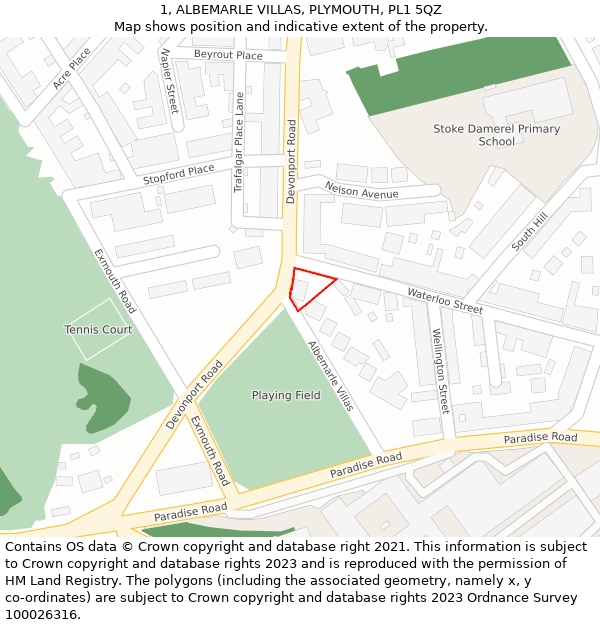 1, ALBEMARLE VILLAS, PLYMOUTH, PL1 5QZ: Location map and indicative extent of plot