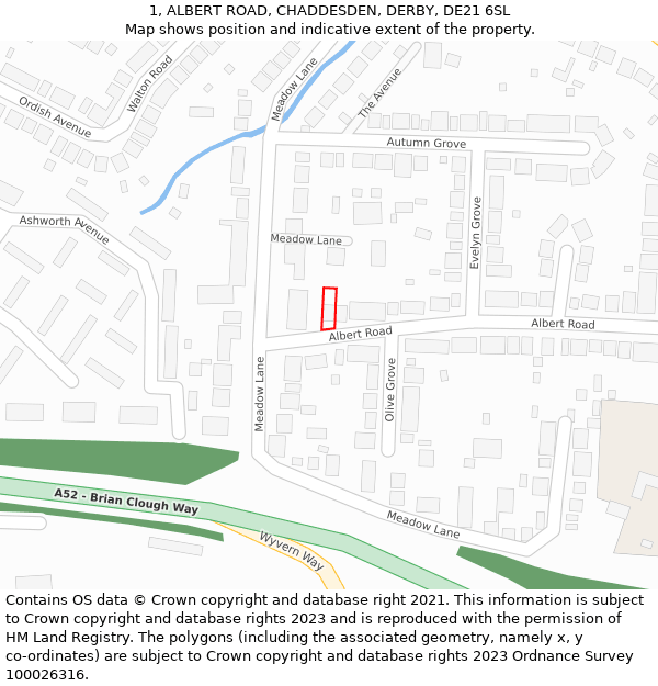 1, ALBERT ROAD, CHADDESDEN, DERBY, DE21 6SL: Location map and indicative extent of plot