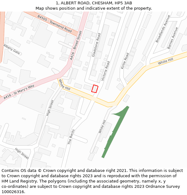 1, ALBERT ROAD, CHESHAM, HP5 3AB: Location map and indicative extent of plot