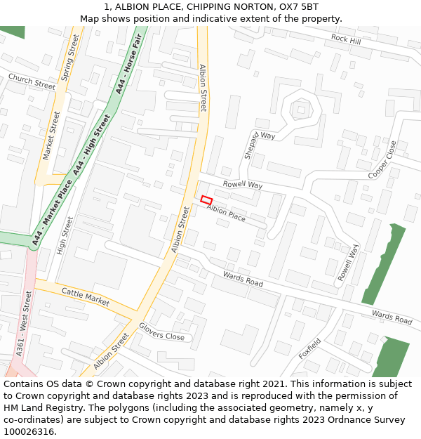 1, ALBION PLACE, CHIPPING NORTON, OX7 5BT: Location map and indicative extent of plot