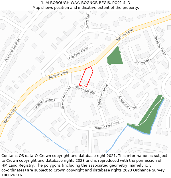 1, ALBOROUGH WAY, BOGNOR REGIS, PO21 4LD: Location map and indicative extent of plot