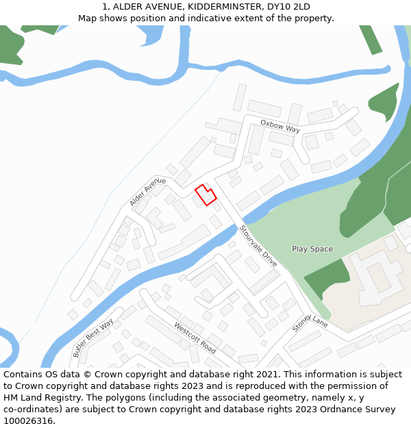 1, ALDER AVENUE, KIDDERMINSTER, DY10 2LD: Location map and indicative extent of plot