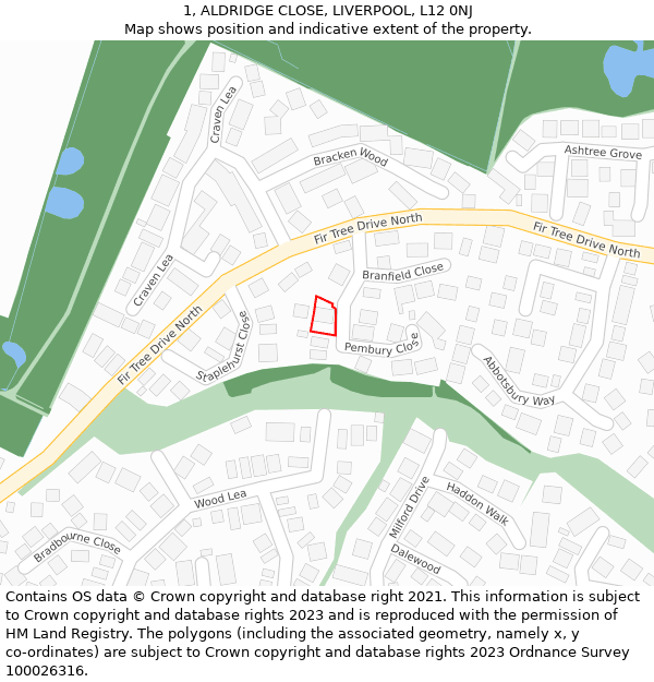 1, ALDRIDGE CLOSE, LIVERPOOL, L12 0NJ: Location map and indicative extent of plot