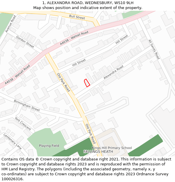 1, ALEXANDRA ROAD, WEDNESBURY, WS10 9LH: Location map and indicative extent of plot