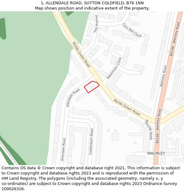 1, ALLENDALE ROAD, SUTTON COLDFIELD, B76 1NN: Location map and indicative extent of plot