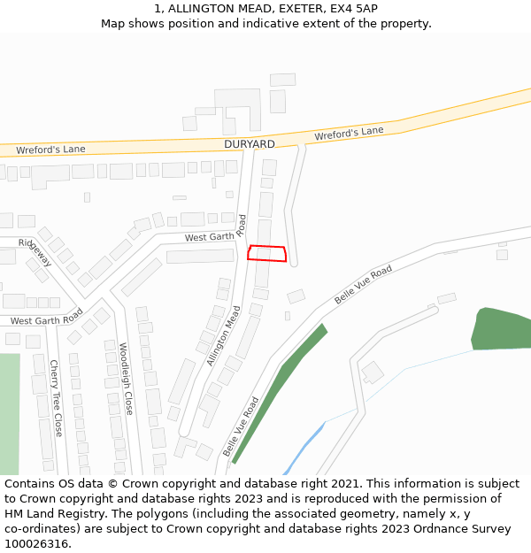 1, ALLINGTON MEAD, EXETER, EX4 5AP: Location map and indicative extent of plot