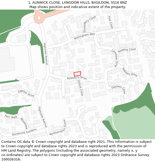 1, ALNWICK CLOSE, LANGDON HILLS, BASILDON, SS16 6NZ: Location map and indicative extent of plot
