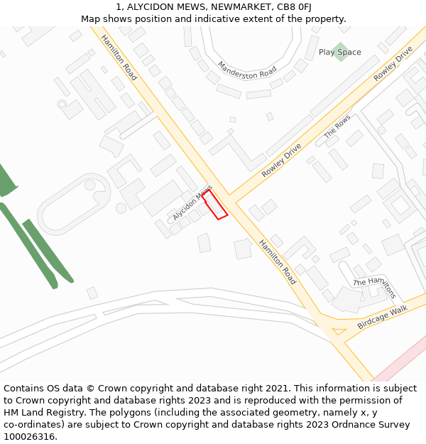 1, ALYCIDON MEWS, NEWMARKET, CB8 0FJ: Location map and indicative extent of plot