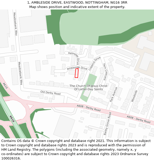 1, AMBLESIDE DRIVE, EASTWOOD, NOTTINGHAM, NG16 3RR: Location map and indicative extent of plot