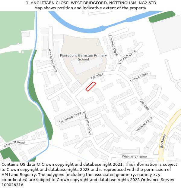 1, ANGLETARN CLOSE, WEST BRIDGFORD, NOTTINGHAM, NG2 6TB: Location map and indicative extent of plot