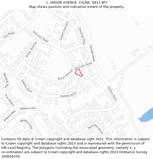 1, ANSON AVENUE, CALNE, SN11 8FY: Location map and indicative extent of plot