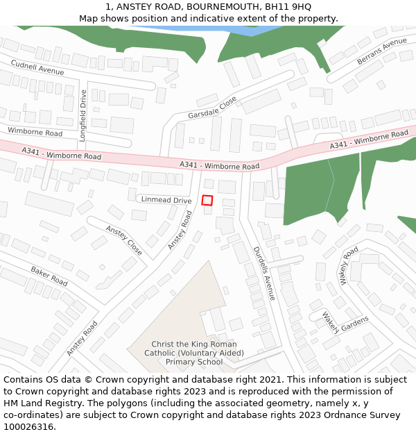 1, ANSTEY ROAD, BOURNEMOUTH, BH11 9HQ: Location map and indicative extent of plot