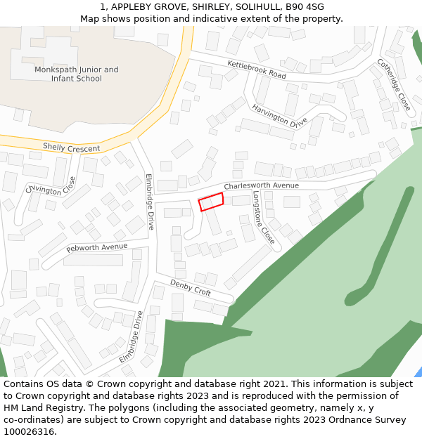 1, APPLEBY GROVE, SHIRLEY, SOLIHULL, B90 4SG: Location map and indicative extent of plot