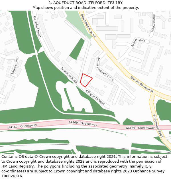 1, AQUEDUCT ROAD, TELFORD, TF3 1BY: Location map and indicative extent of plot