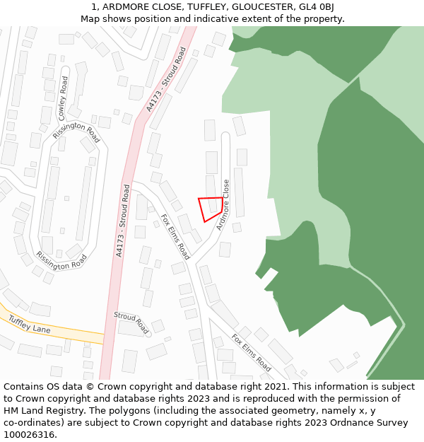 1, ARDMORE CLOSE, TUFFLEY, GLOUCESTER, GL4 0BJ: Location map and indicative extent of plot