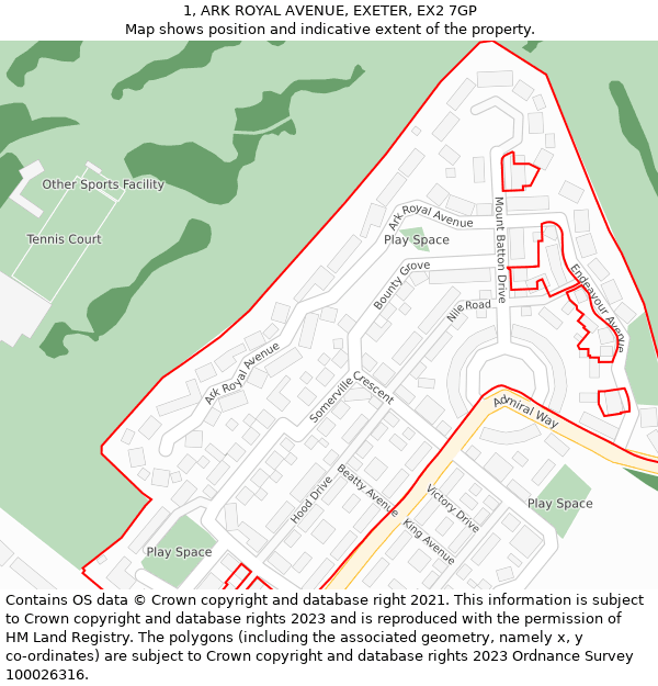 1, ARK ROYAL AVENUE, EXETER, EX2 7GP: Location map and indicative extent of plot