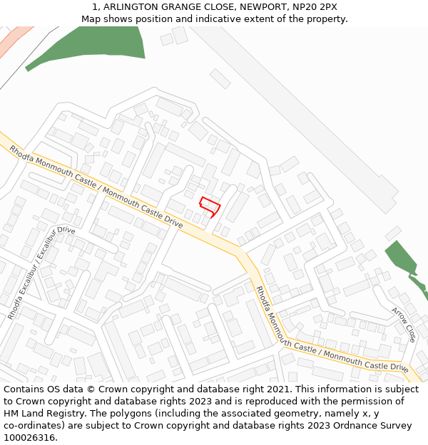 1, ARLINGTON GRANGE CLOSE, NEWPORT, NP20 2PX: Location map and indicative extent of plot