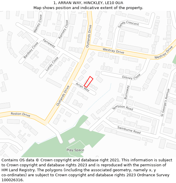 1, ARRAN WAY, HINCKLEY, LE10 0UA: Location map and indicative extent of plot