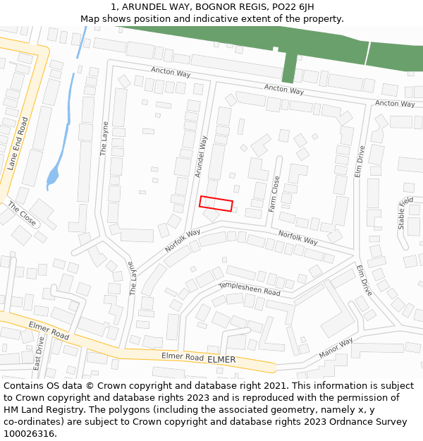 1, ARUNDEL WAY, BOGNOR REGIS, PO22 6JH: Location map and indicative extent of plot