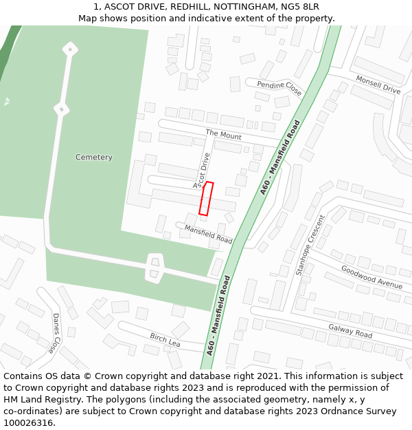 1, ASCOT DRIVE, REDHILL, NOTTINGHAM, NG5 8LR: Location map and indicative extent of plot