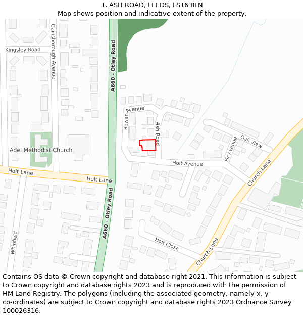 1, ASH ROAD, LEEDS, LS16 8FN: Location map and indicative extent of plot