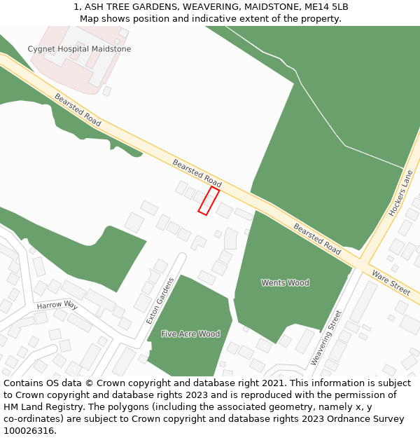 1, ASH TREE GARDENS, WEAVERING, MAIDSTONE, ME14 5LB: Location map and indicative extent of plot