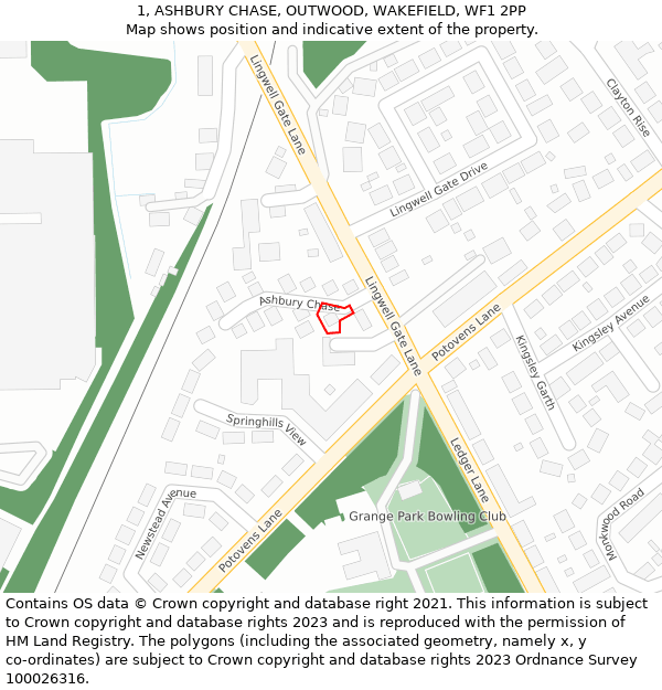 1, ASHBURY CHASE, OUTWOOD, WAKEFIELD, WF1 2PP: Location map and indicative extent of plot