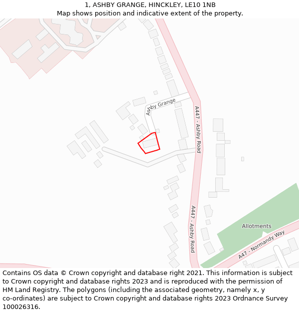 1, ASHBY GRANGE, HINCKLEY, LE10 1NB: Location map and indicative extent of plot