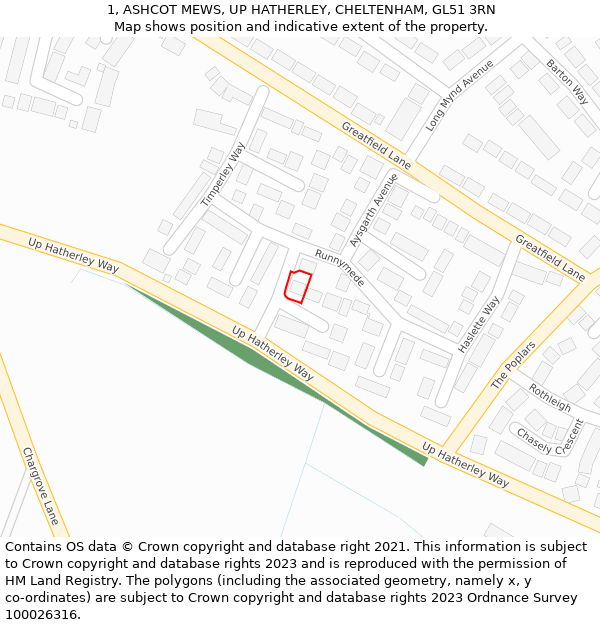 1, ASHCOT MEWS, UP HATHERLEY, CHELTENHAM, GL51 3RN: Location map and indicative extent of plot
