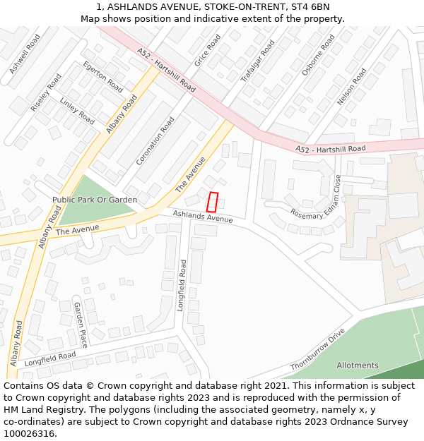 1, ASHLANDS AVENUE, STOKE-ON-TRENT, ST4 6BN: Location map and indicative extent of plot