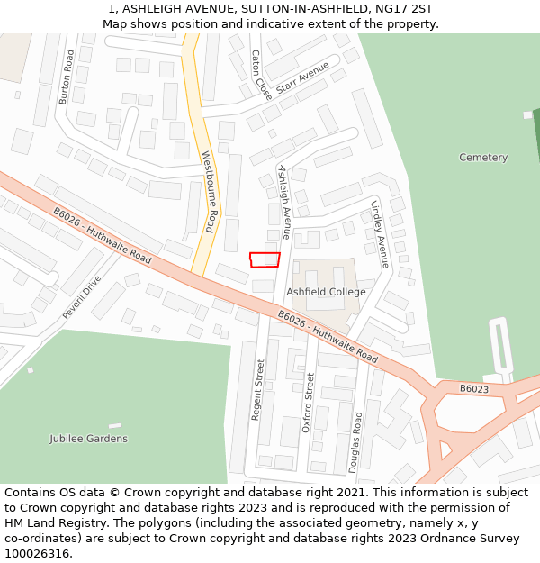 1, ASHLEIGH AVENUE, SUTTON-IN-ASHFIELD, NG17 2ST: Location map and indicative extent of plot