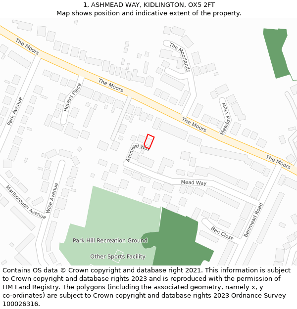 1, ASHMEAD WAY, KIDLINGTON, OX5 2FT: Location map and indicative extent of plot