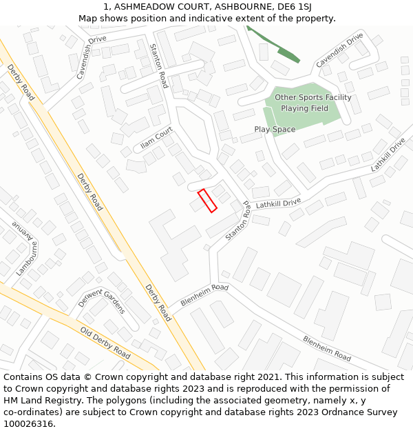 1, ASHMEADOW COURT, ASHBOURNE, DE6 1SJ: Location map and indicative extent of plot